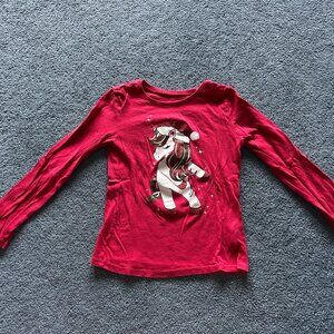 The Children's Place Girl's Red Holiday Unicorn Long Sleeve T-Shirt Size Small